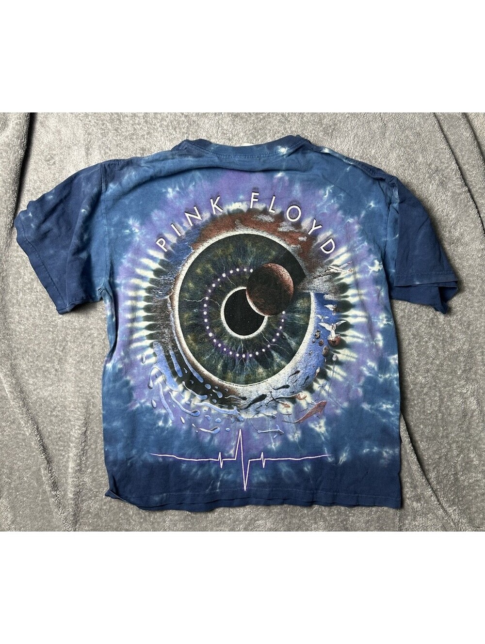 Pink Floyd Eye Tie Dye T Shirt Medium Blue Purple Double Sided Rock Band Tee